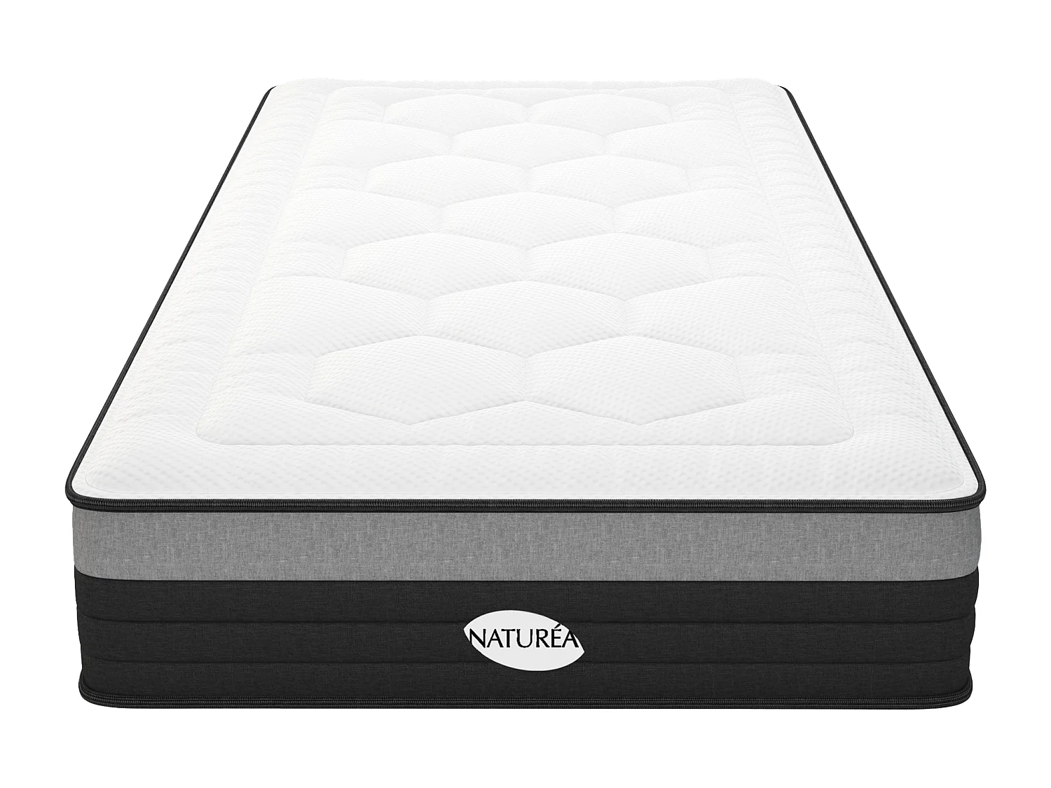 Ensemble 90 x 200 cm sommier + matelas hybride ressorts ensachés 7 zones et mémoire de forme ép.25cm - AMARANTE de NATUREA