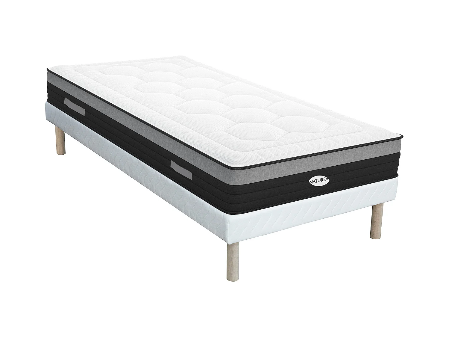 Ensemble 90 x 200 cm sommier + matelas hybride ressorts ensachés 7 zones et mémoire de forme ép.25cm - AMARANTE de NATUREA