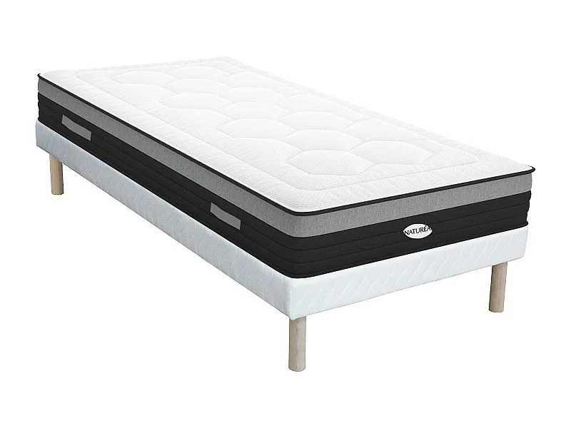 Ensemble 90 x 200 cm senge med madrasser opsætning hybrid pocket springs 7 komfortzoner og memoryskum tykkelse 25 cm - AMARANTE fra NATUREA