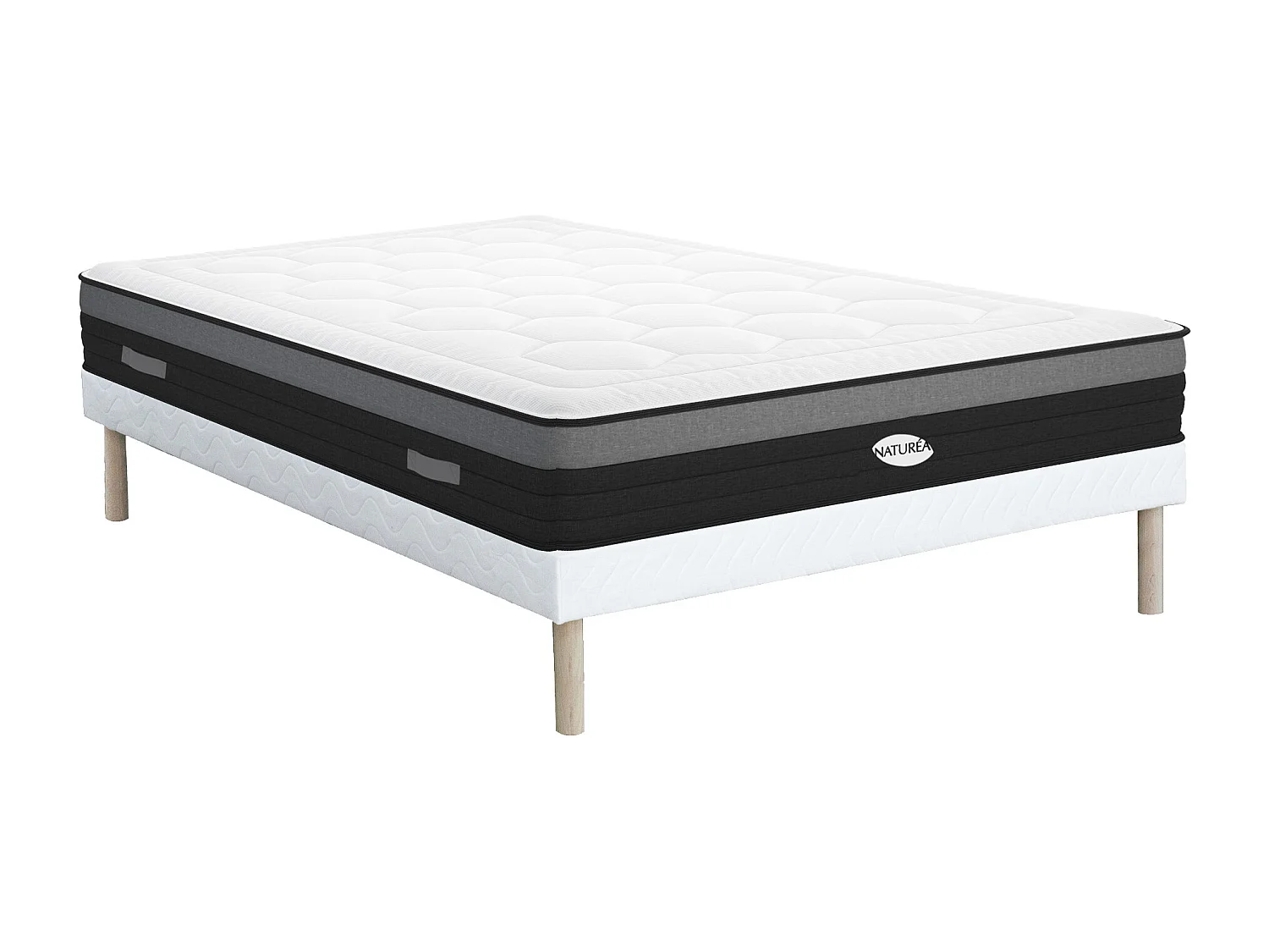 Set 160 x 200 cm sängbotten + hybridmadrass med 7-zons pocketfjädrar och memoryskum tjocklek 25 cm - AMARANTE från NATUREA