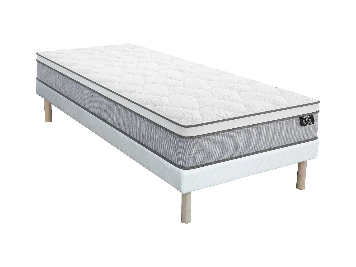 Ensemble 90 x 190 cm sommier + matelas ressorts ensachés ép.22cm - SERENITE de YSMÉE