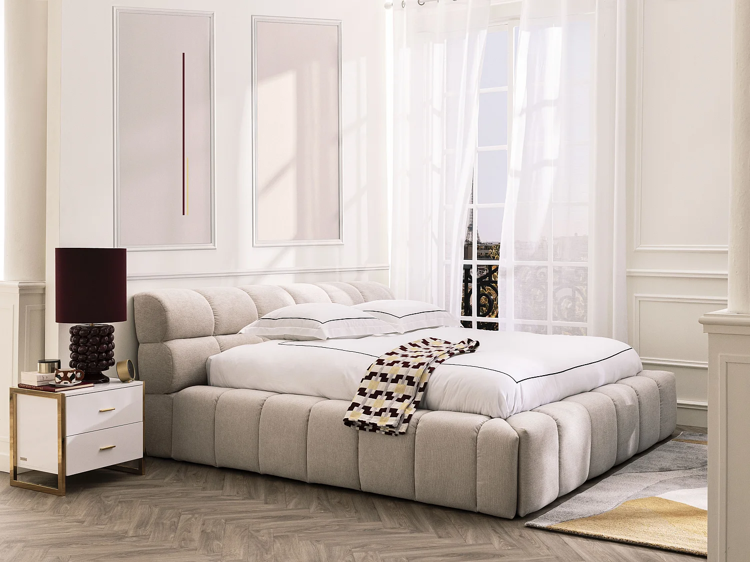 Parure de lit percale de coton 80 fils/cm² - Housse de couette 240 x 260 cm + 2 taies d'oreiller  - Blanc bourdon noir - CHARMY de PALACIO