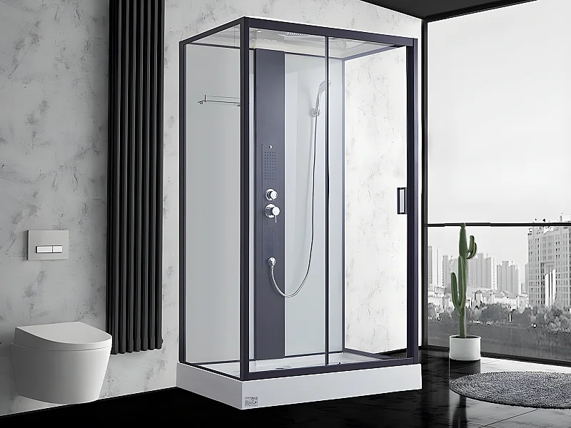 Cabine de douche hydromassante - 2 zones de jets de massage - L120 x P80 x H215 cm - Pluie tropicale et douchette - PRIMEA