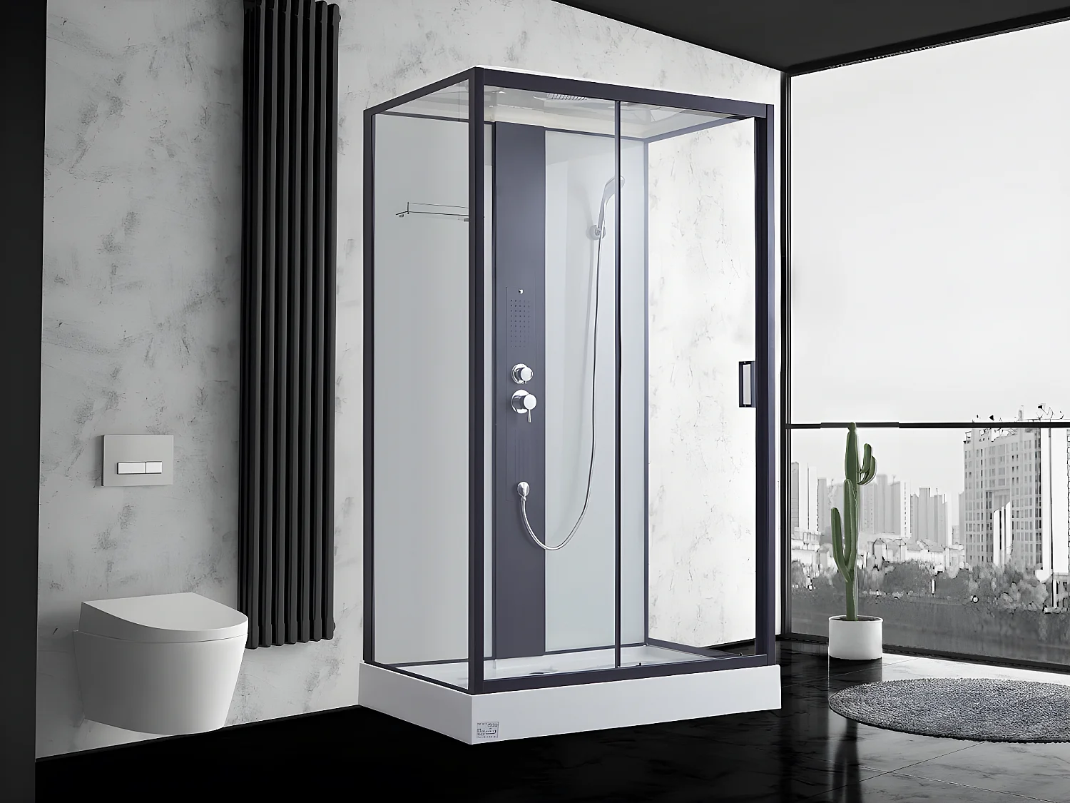 Cabine de douche hydromassante - 2 zones de jets de massage - L120 x P80 x H215 cm - Pluie tropicale et douchette - PRIMEA