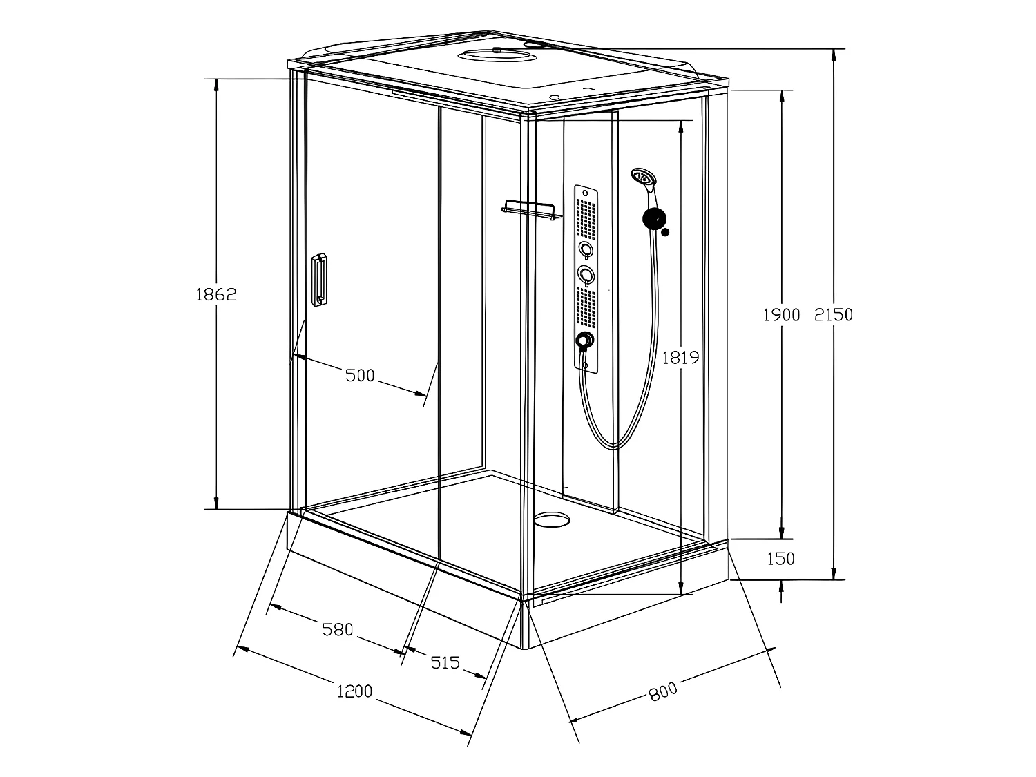 Duschkabine Massagedusche - 120 x 80 x 215 cm - Regendusche & Handbrause - PRIMEA