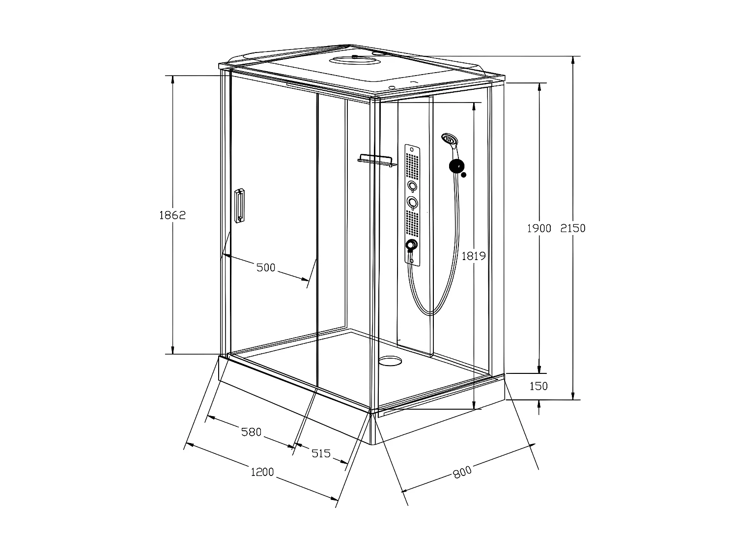 Douchecabine met massagestralen PRIMEA - 2 zones met massagestralen - L120 x D80 x H215 cm - Tropische regenfunctie en handdouchekop