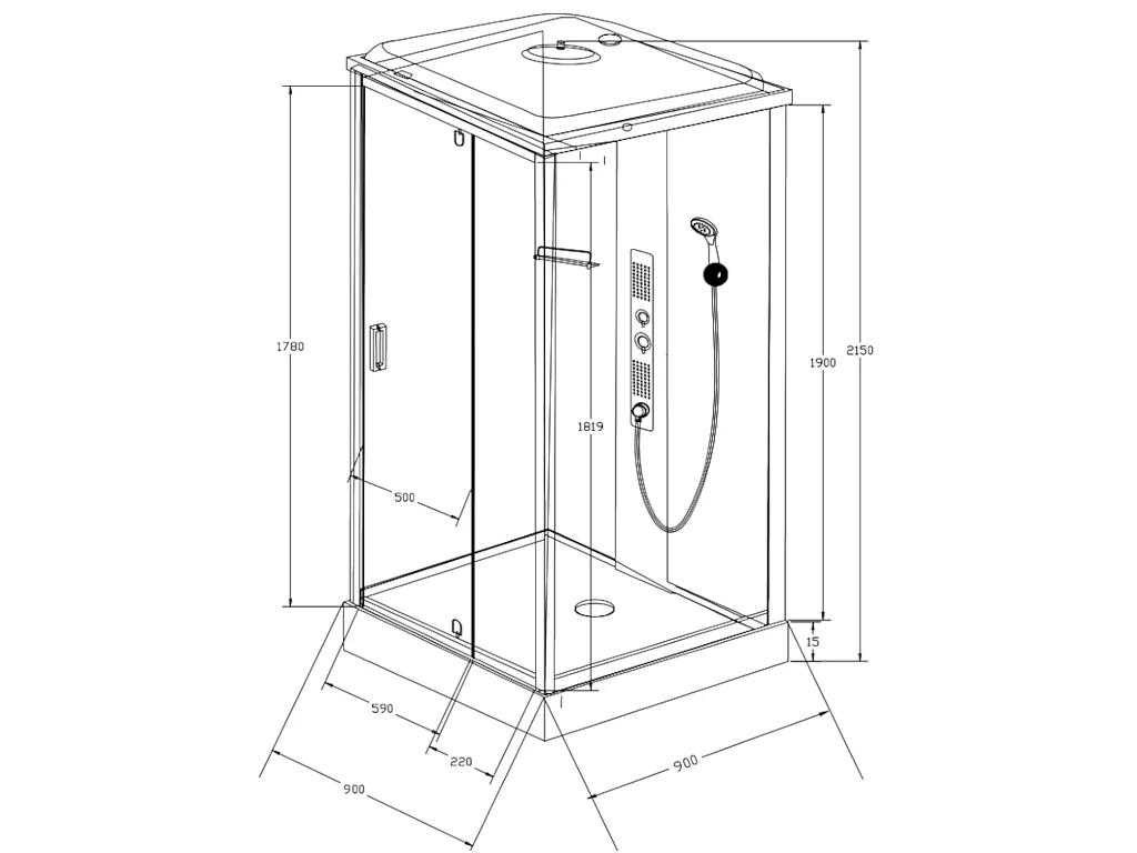 Cabine de douche hydromassante - 2 zones de jets de massage - L90 x P90 x H215 cm - pluie tropicale et douchette - PRIMEA