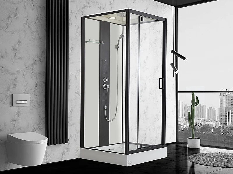 Cabine de douche hydromassante - 2 zones de jets de massage - L90 x P90 x H215 cm - pluie tropicale et douchette - PRIMEA