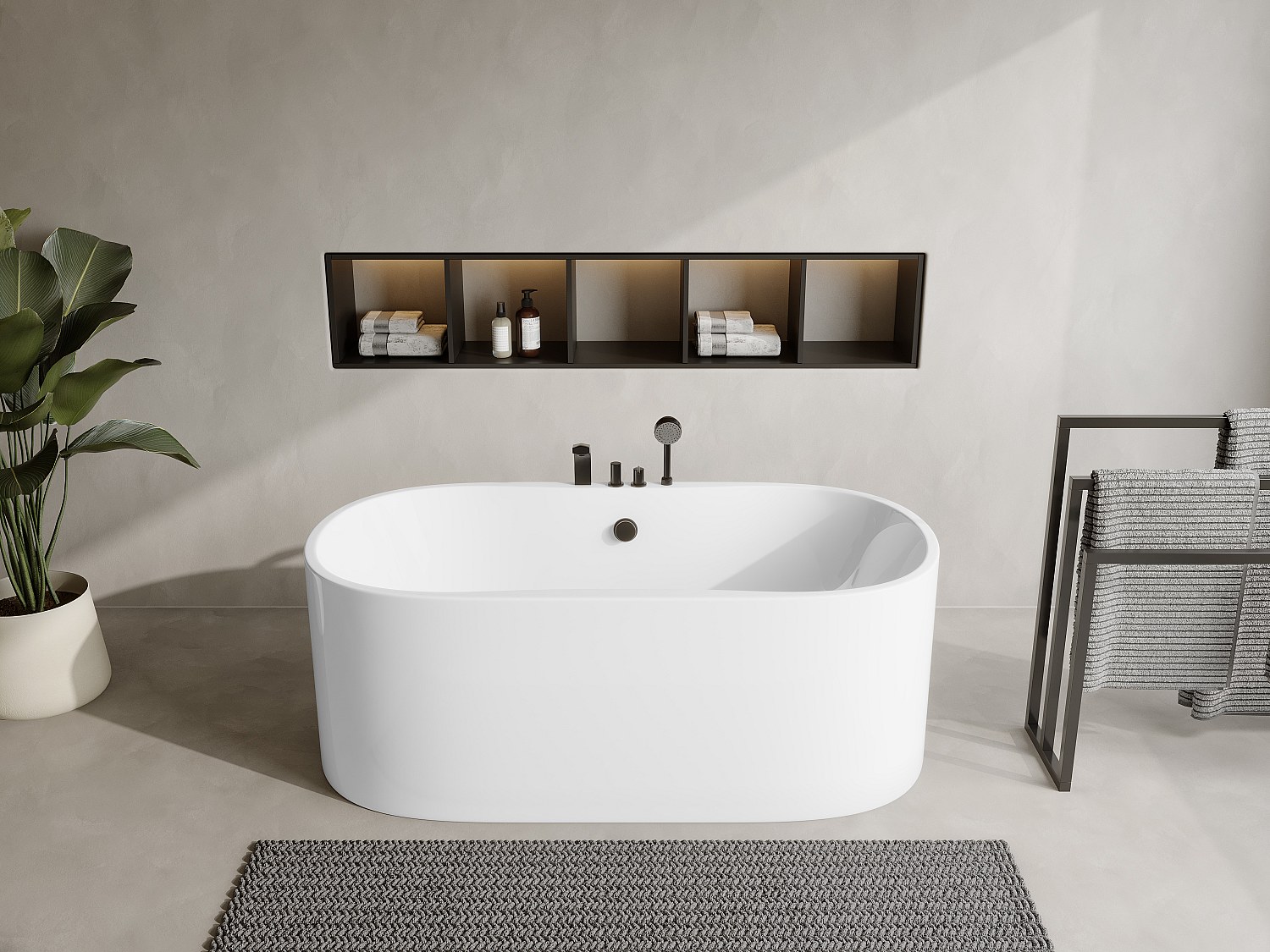 Freistehende Badewanne mit Armaturen - 195 L - B. 150 x T. 75 x H. 58 cm - günstig online kaufen