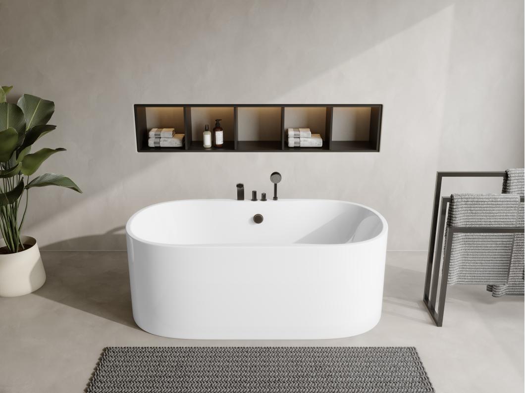 Freistehende Badewanne mit Armaturen - 195 L - B. 150 x T. 75 x H. 58 cm - Weiß - STEPONA