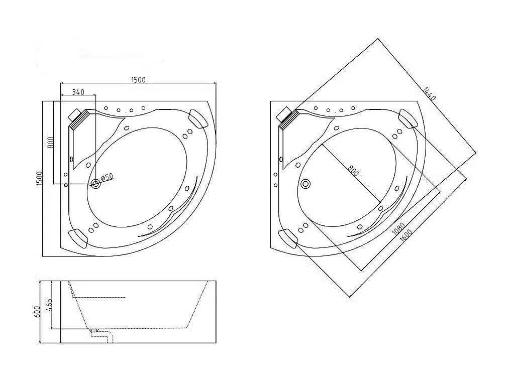 Vasca angolare per balneoterapia con sistema a cascata 2 posti 350 litri 150 x 150 x 60 cm - AGLENA