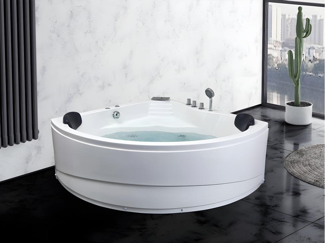 Wanna narożna AGLENA z hydromasażem i systemem kaskad – 2-osobowa – 350 l – 150 × 150 × 60 cm (dł. × szer. × wys.) 