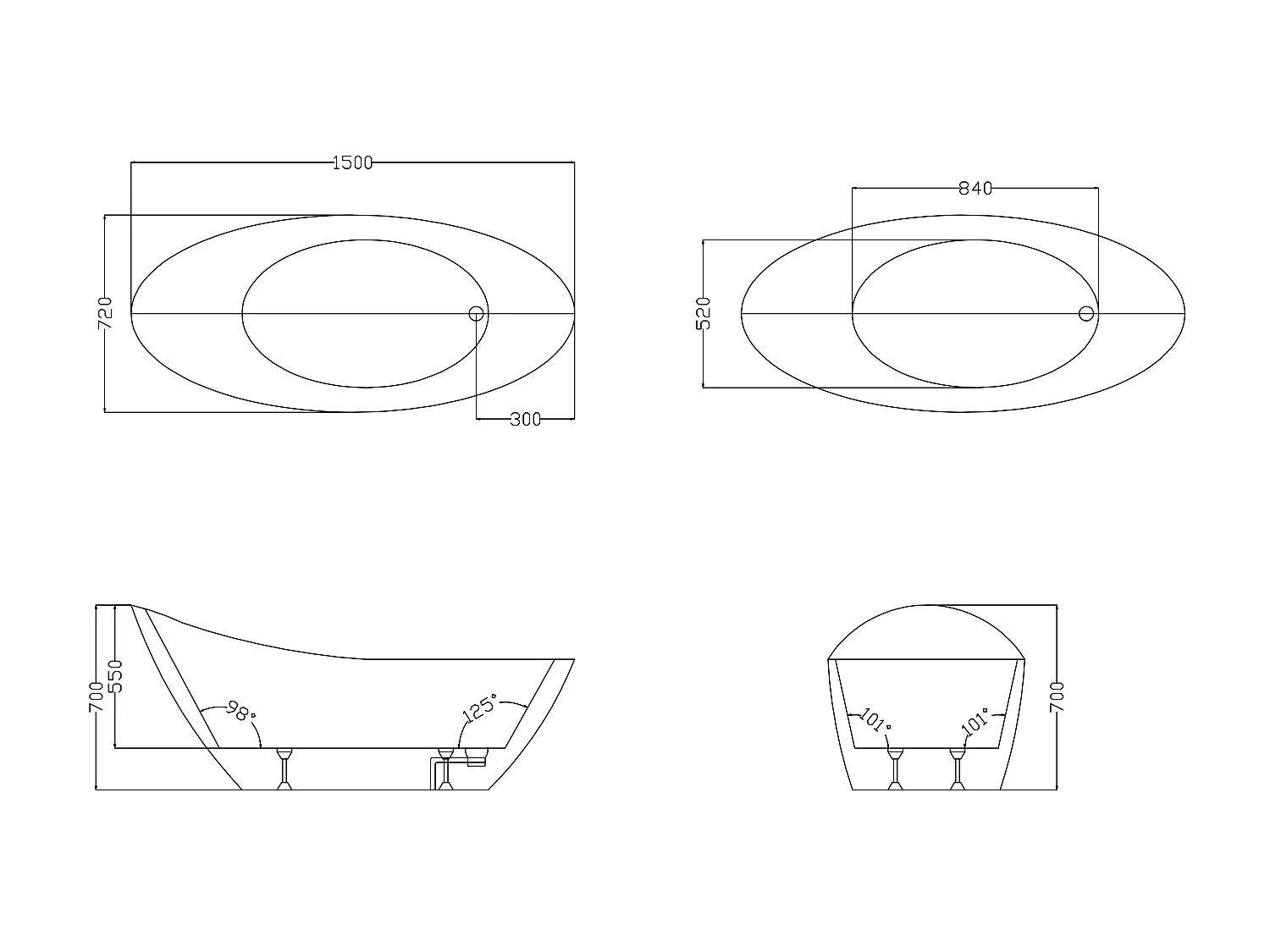 Vasca da bagno freestanding con rubinetto - 220L - L150 x P75 x H70 cm Bianco - NATALIA