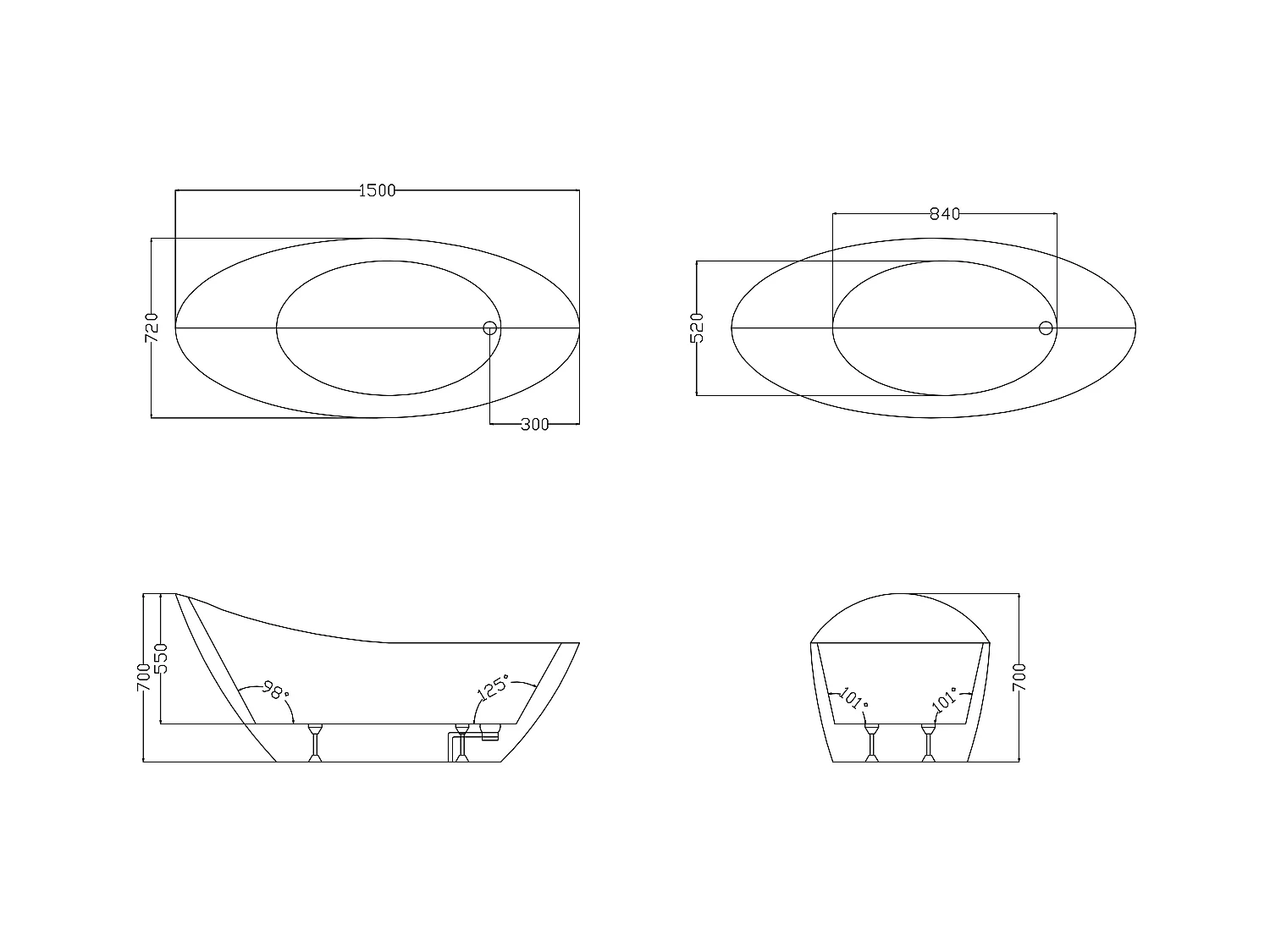 Freistehende Badewanne - 150 x 75 x 70 cm - 220 L - Weiß - NATALIA