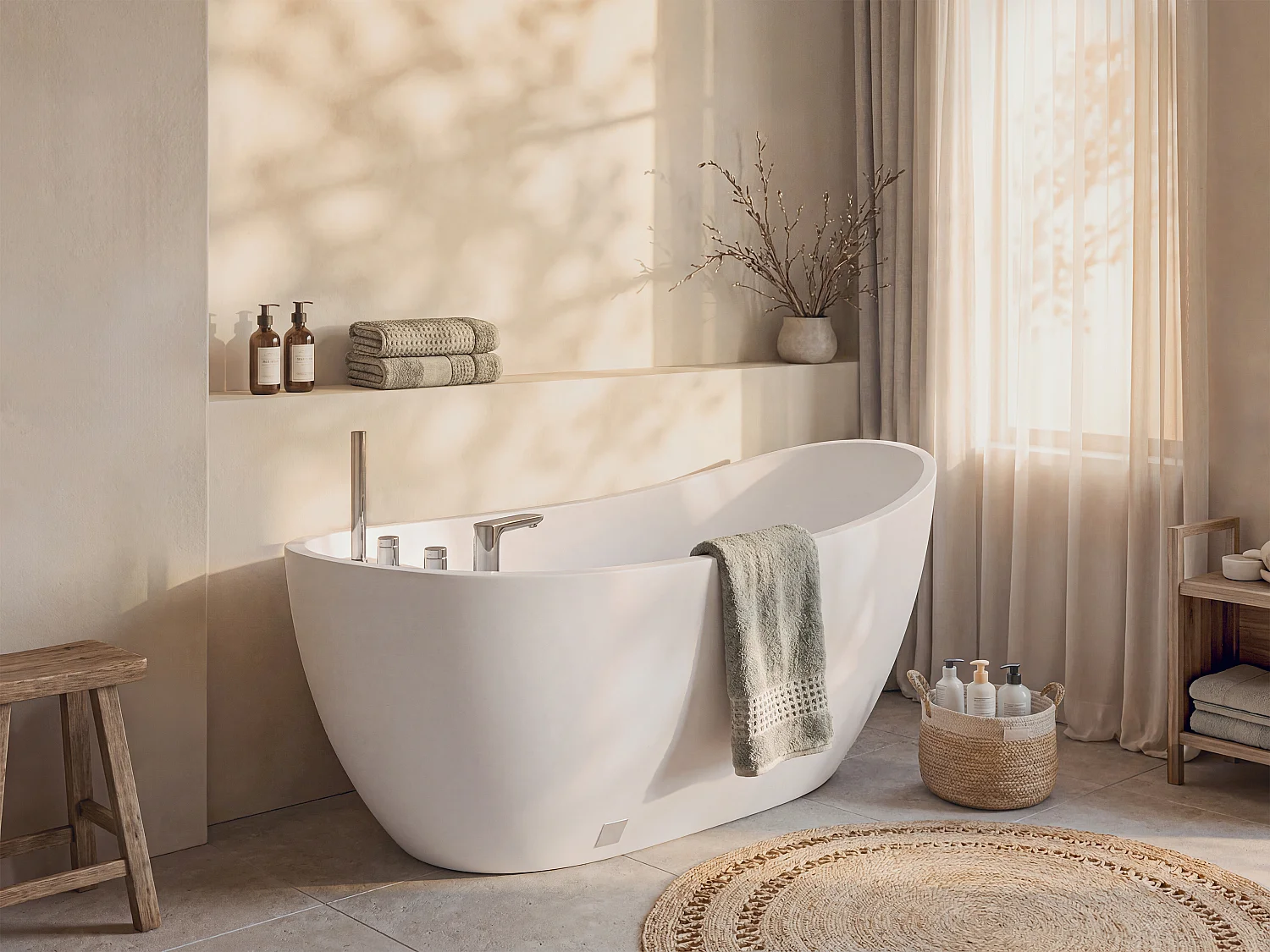 Bañera exenta NATALIA - 1 plaza - 220L - Ancho 150 x Prof. 75 x Alt. 70 cm - Blanco