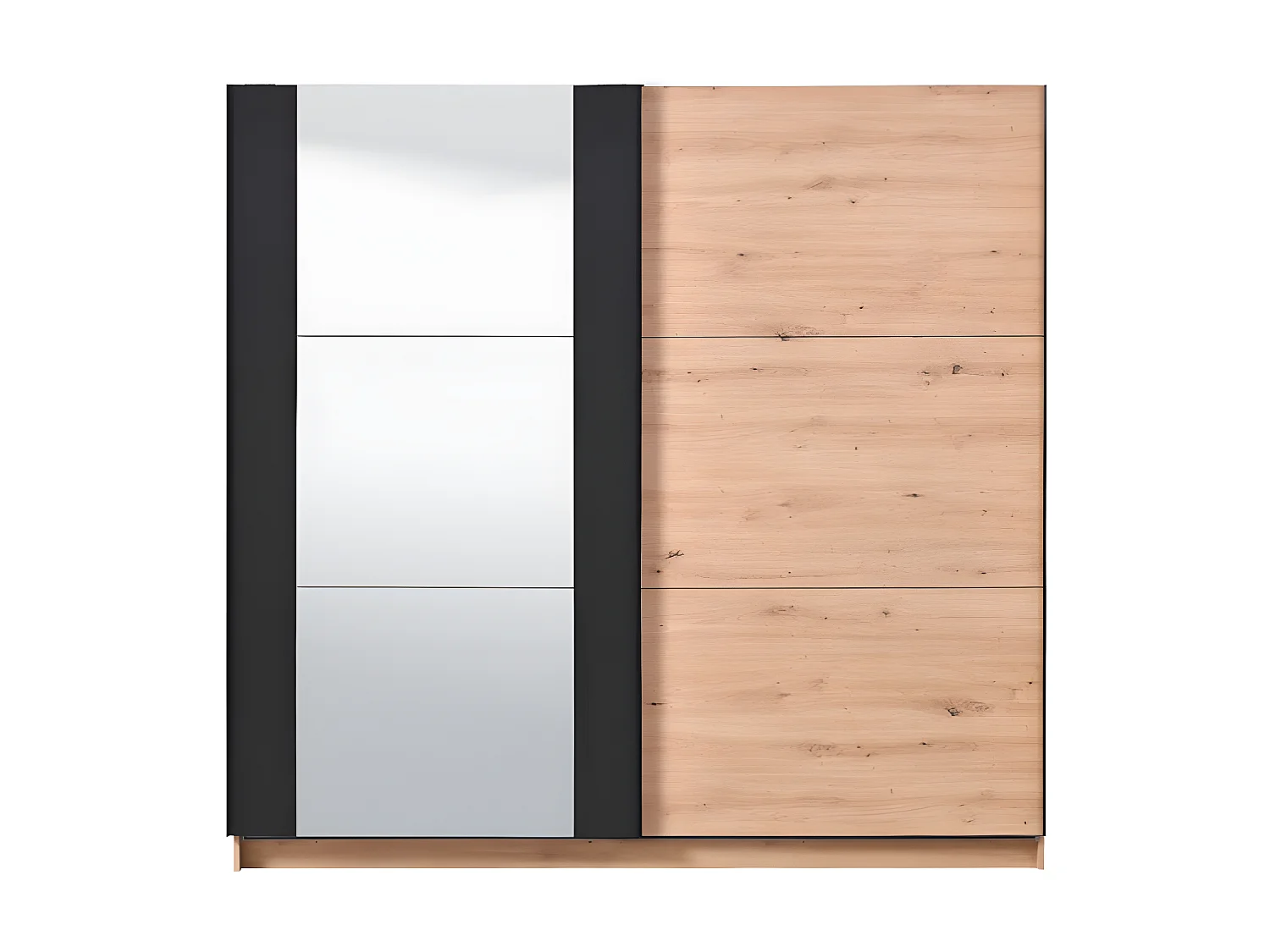 Armoire 2 portes coulissantes PHILADELPHIE - Avec Miroir - L.217cm - Coloris : chêne et noir