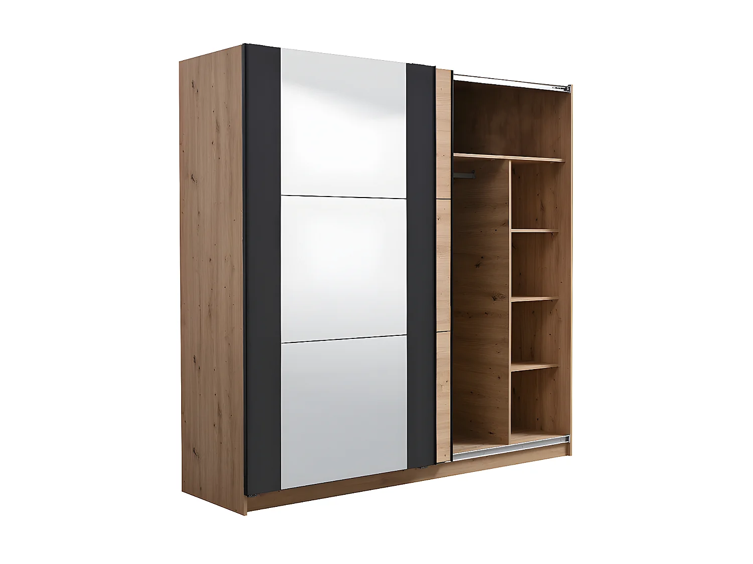 Armoire 2 portes coulissantes PHILADELPHIE - Avec Miroir - L.217cm - Coloris : chêne et noir