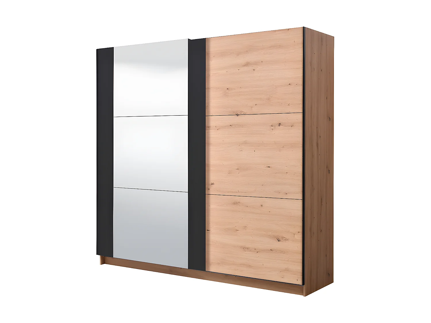 Armoire 2 portes coulissantes PHILADELPHIE - Avec Miroir - L.217cm - Coloris : chêne et noir