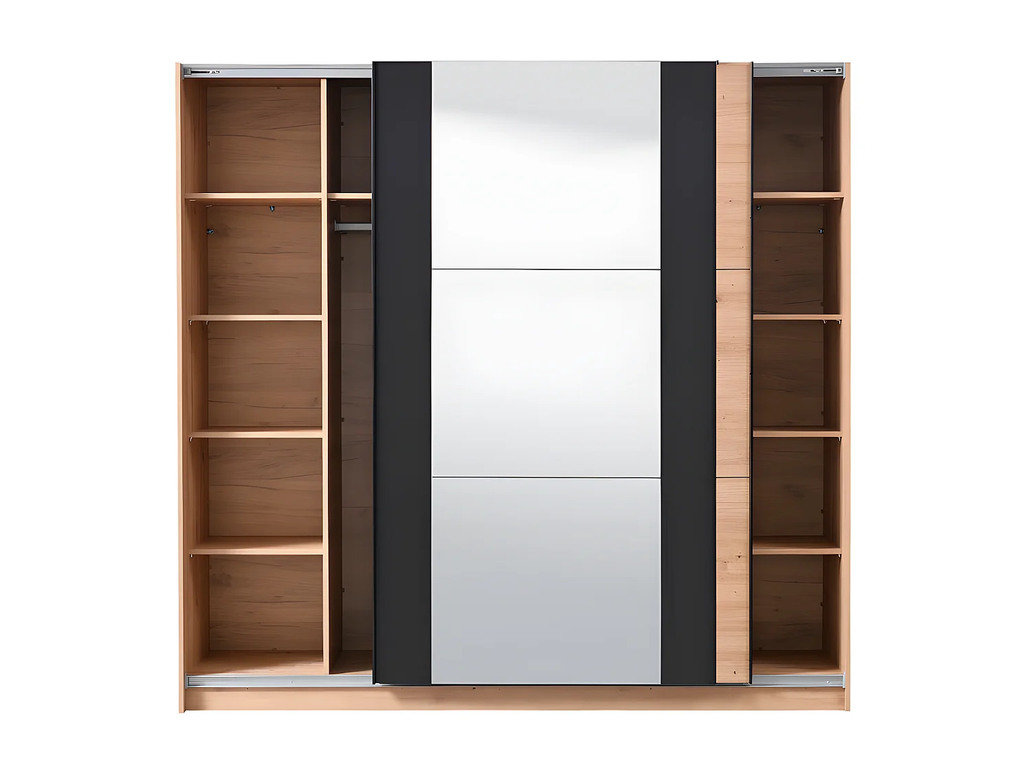 Armoire 2 portes coulissantes PHILADELPHIE - Avec Miroir - L.217cm - Coloris : chêne et noir