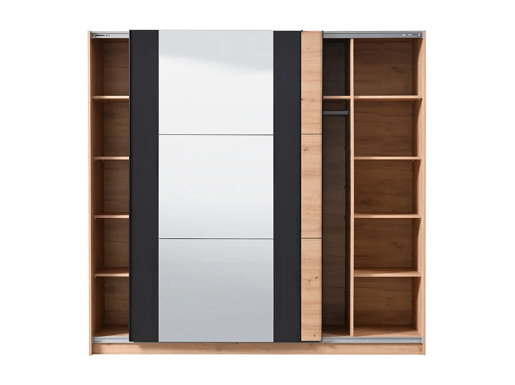 Armoire 2 portes coulissantes PHILADELPHIE - Avec Miroir - L.217cm - Coloris : chêne et noir