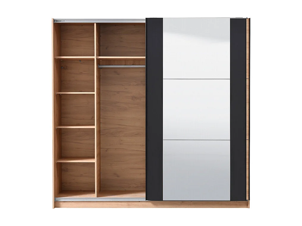 Armoire 2 portes coulissantes PHILADELPHIE - Avec Miroir - L.217cm - Coloris : chêne et noir