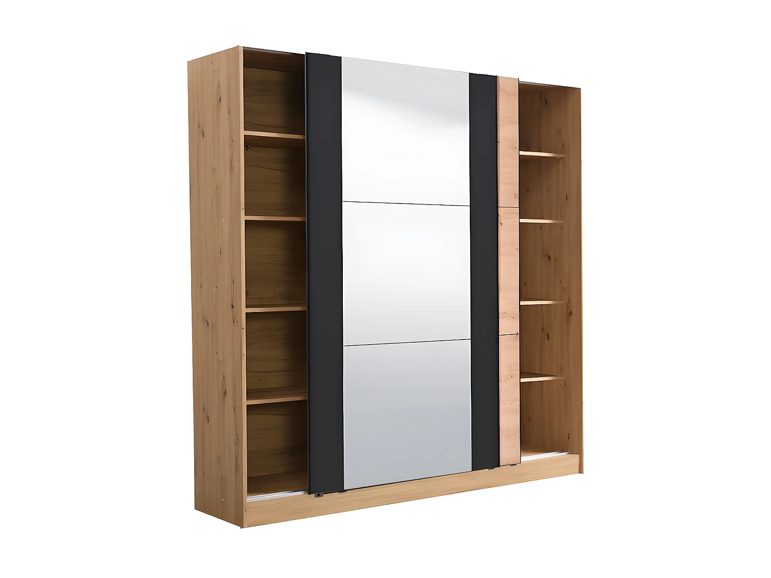 Armoire 2 portes coulissantes PHILADELPHIE - Avec Miroir - L.217cm - Coloris : chêne et noir