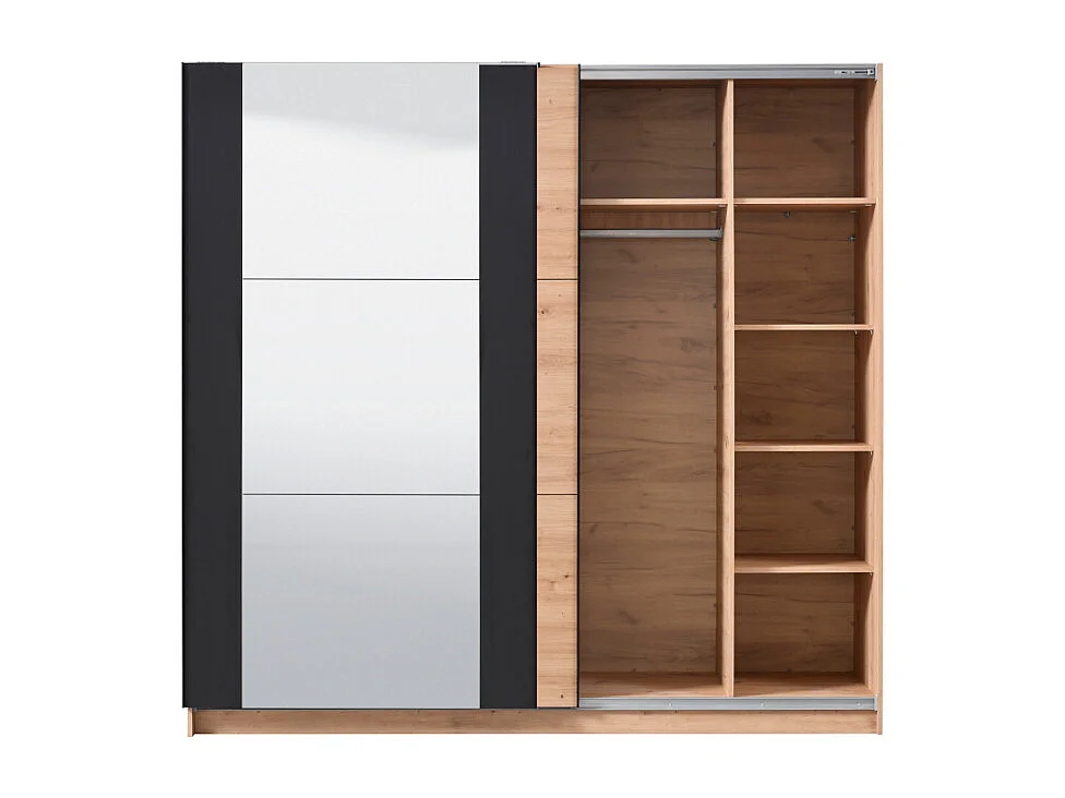 Armoire 2 portes coulissantes PHILADELPHIE - Avec Miroir - L.217cm - Coloris : chêne et noir