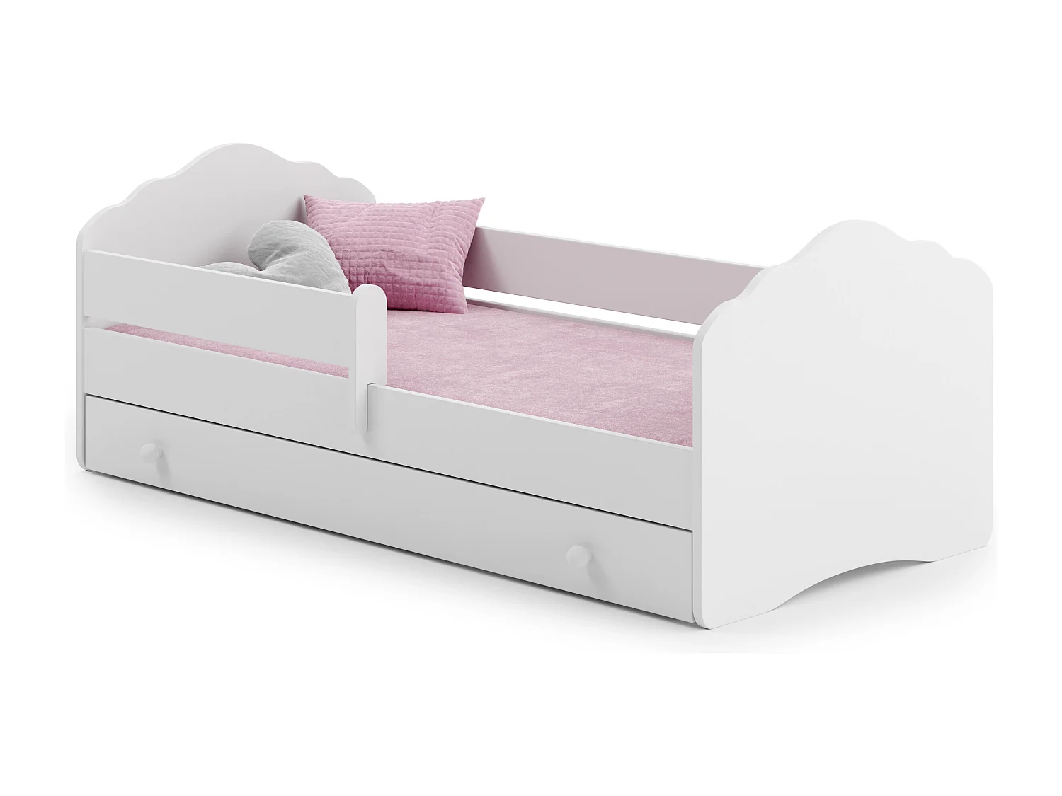 Fala - lit simple 160x80 blanc, dans un ensemble avec un tiroir, une balustrade, un matelas et un cadre
