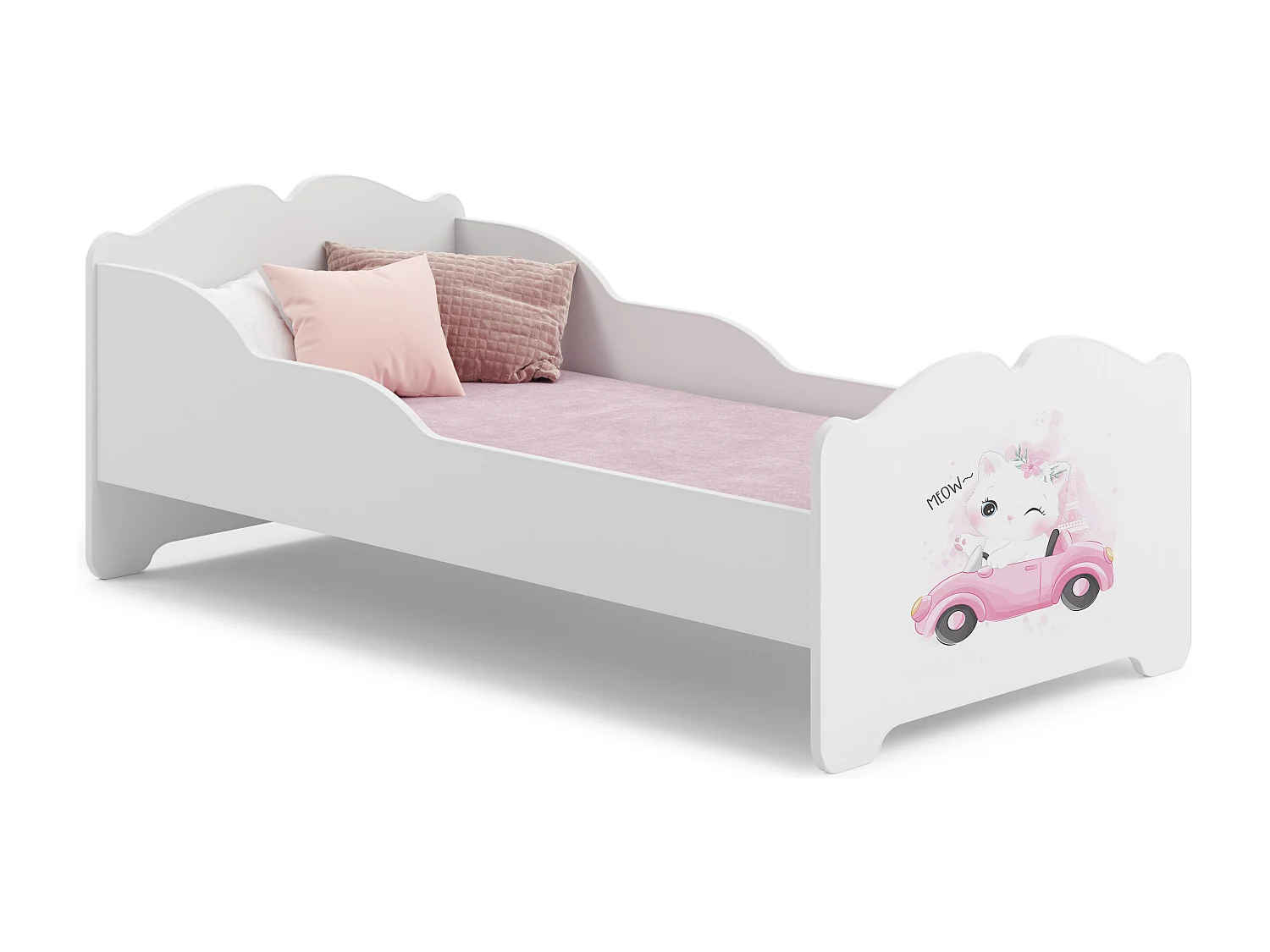 Anna - lit simple 140x70 avec des graphismes pour enfants, dans un ensemble avec un matelas et un cadre