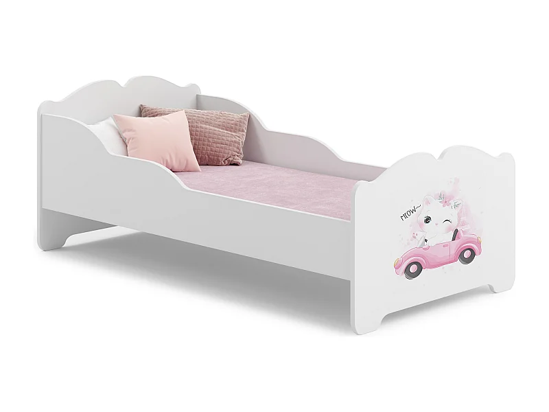 Anna - lit simple 140x70 avec des graphismes pour enfants, dans un ensemble avec un matelas et un cadre