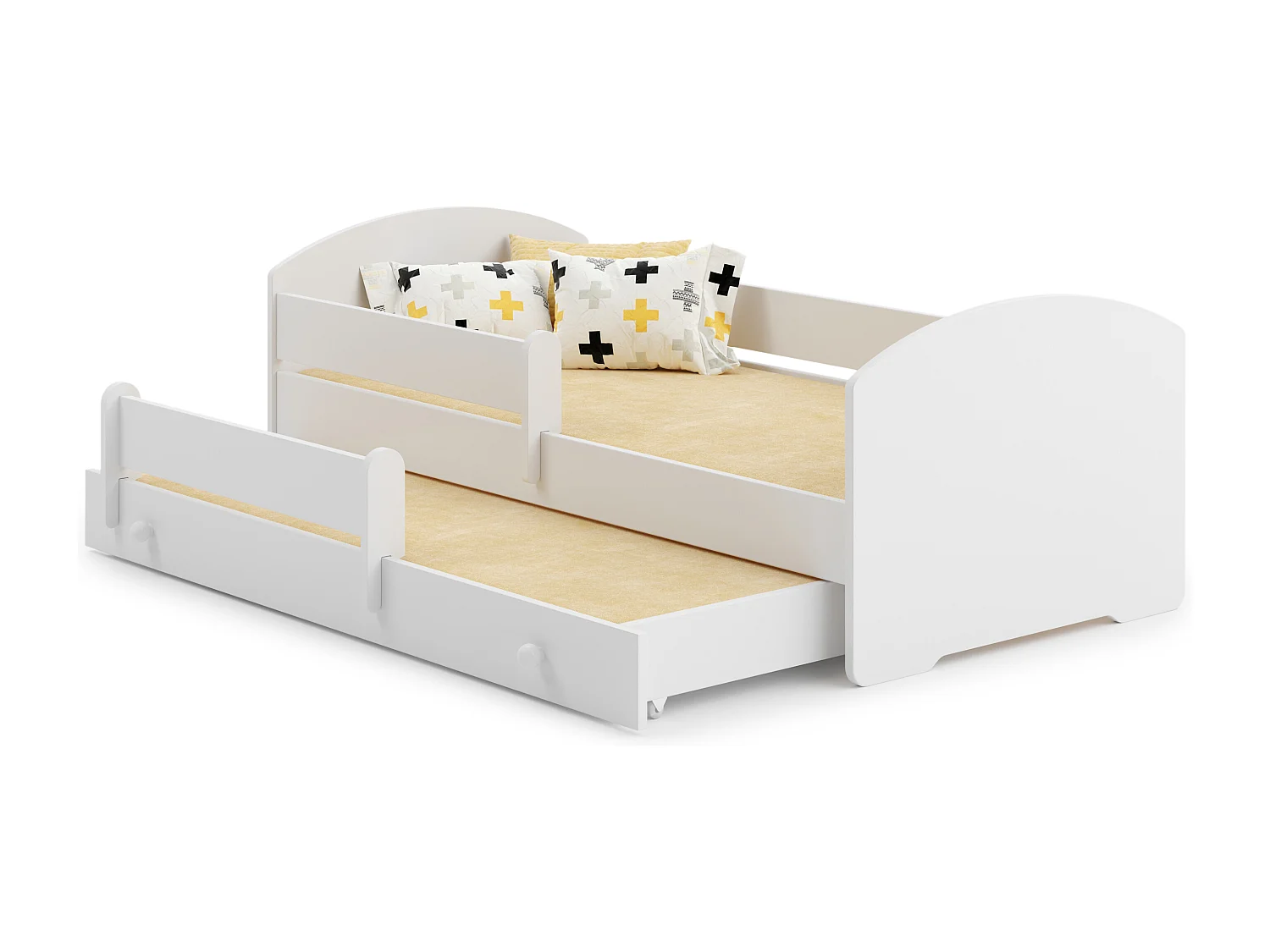 Cama infantil litera LUK II blanca 160x80 cm con cama cajón, colchón incluido, montaje modular derecha/izquierda