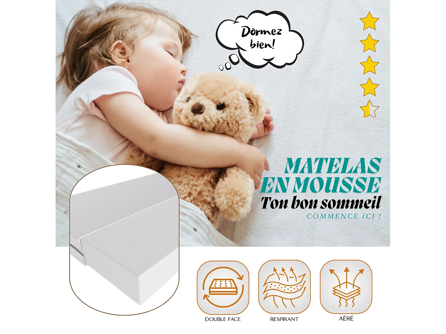 Lit enfant BATCAR160x80 avec matelas et cadre inclus