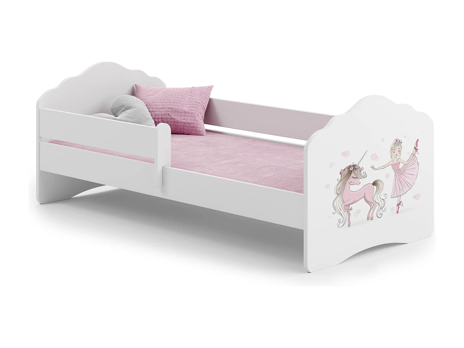 Fala - lit simple 160x80 avec graphismes pour enfants, dans un ensemble avec garde-corps, matelas et cadre