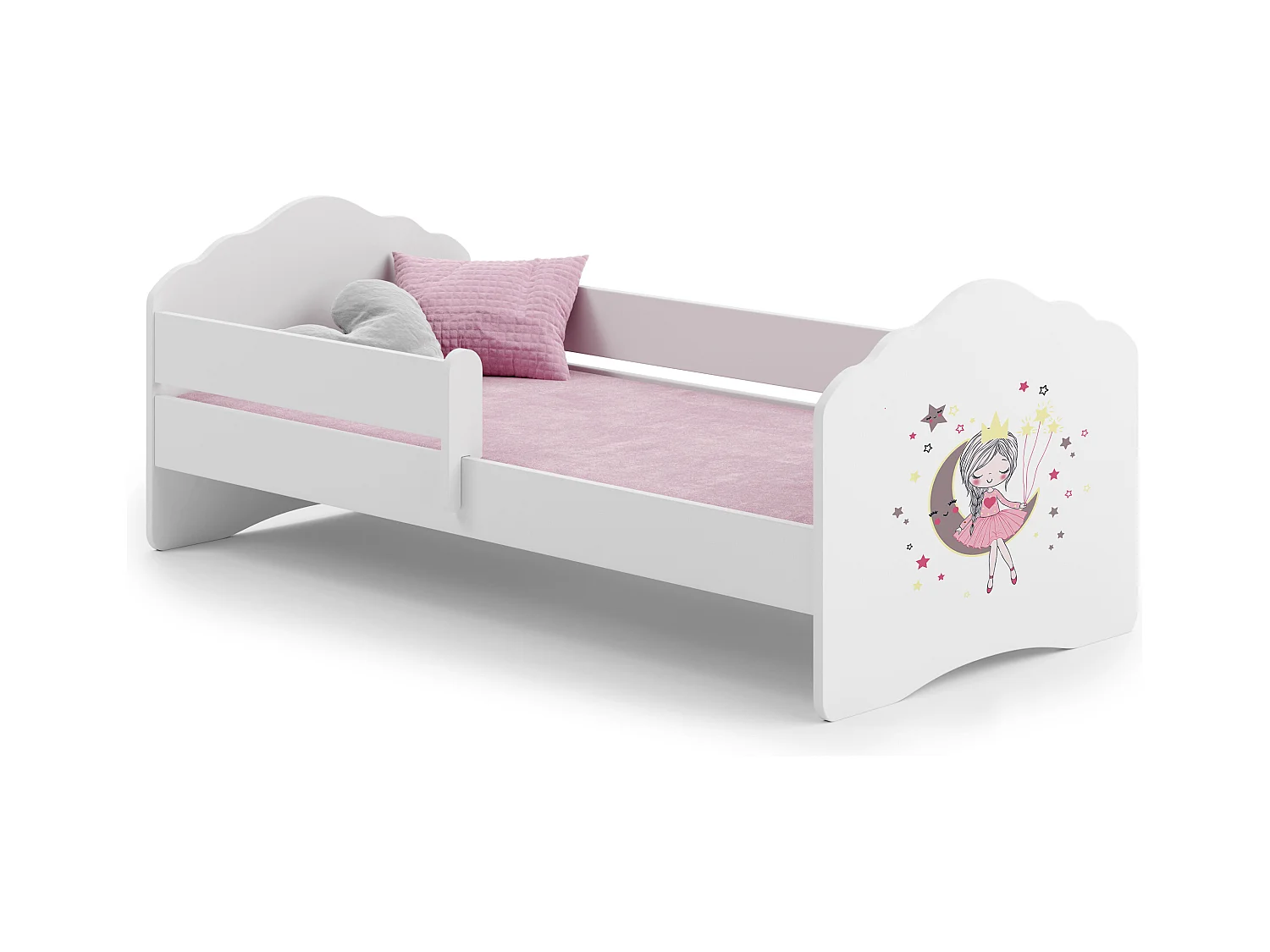Fala - lit simple 140x70 avec graphismes pour enfants, dans un ensemble avec garde-corps, matelas et cadre