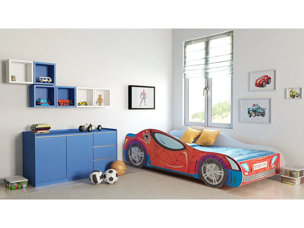 Lit enfant SPIDER CAR 160x80 avec matelas et cadre inclus