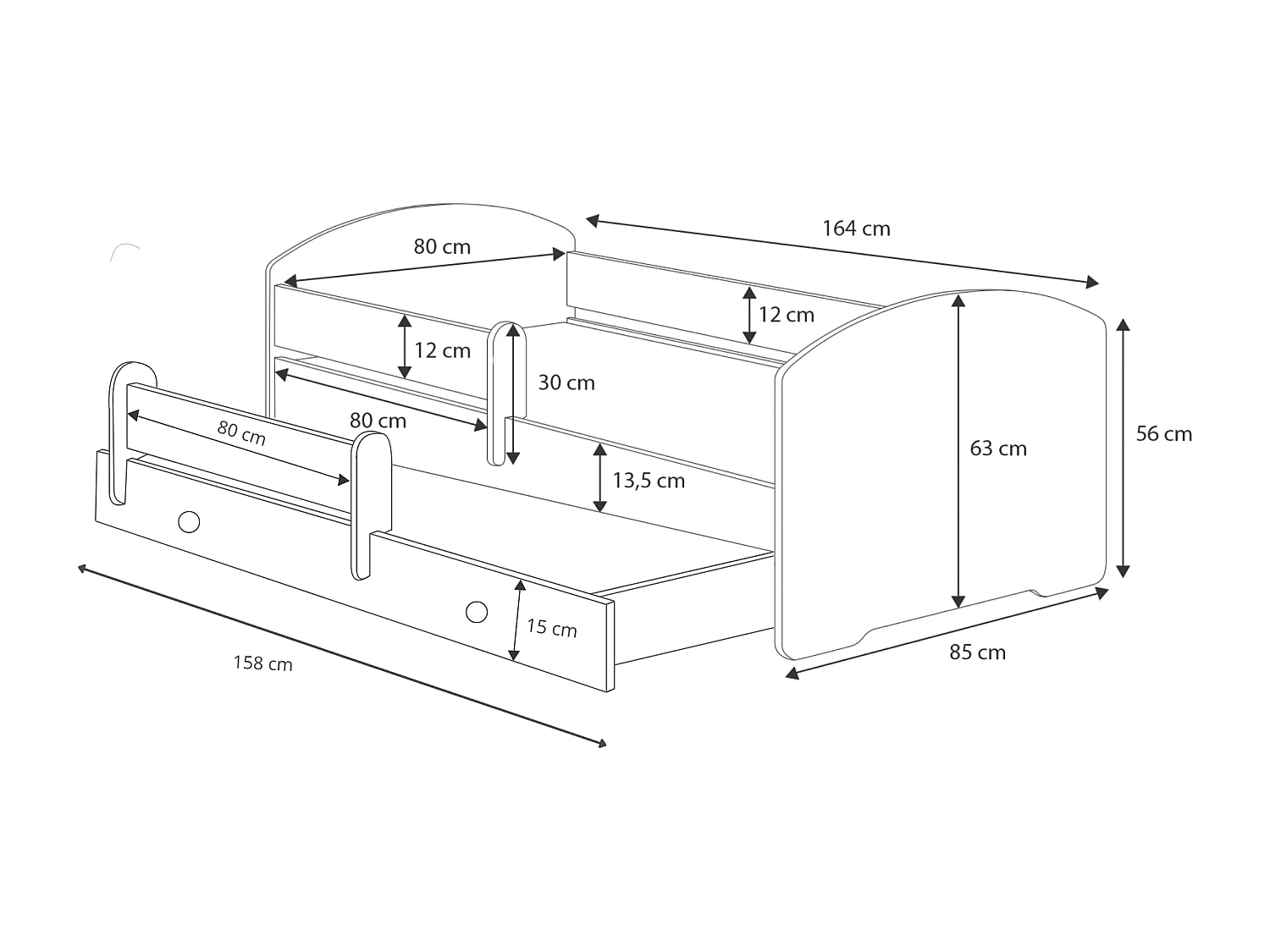 Cama dupla 160 x 80 com colchões e estrados incluídos Kobi Luk Train
