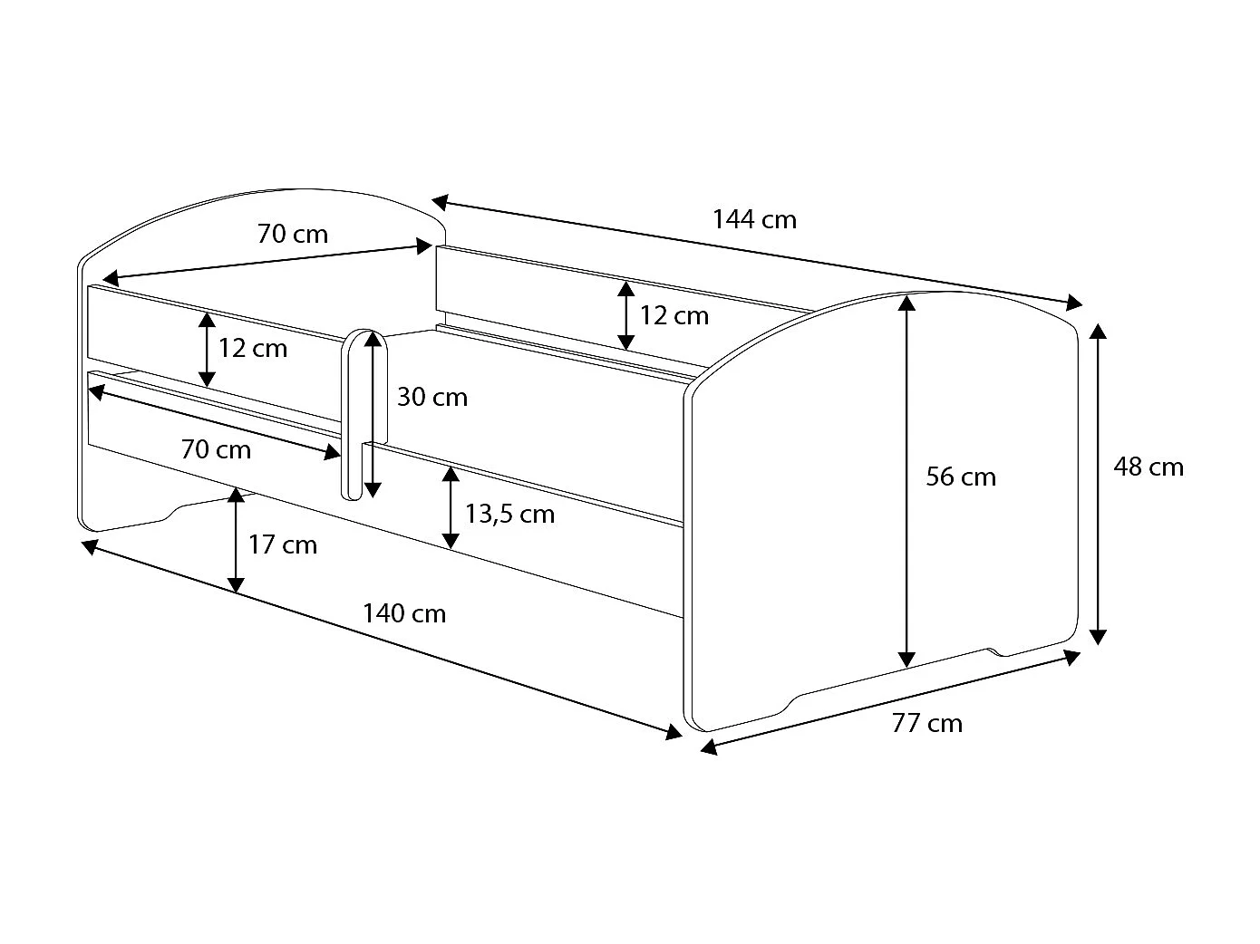 Cama de criança 160 x 80 colchão e estrado incluídos Kobi Luk