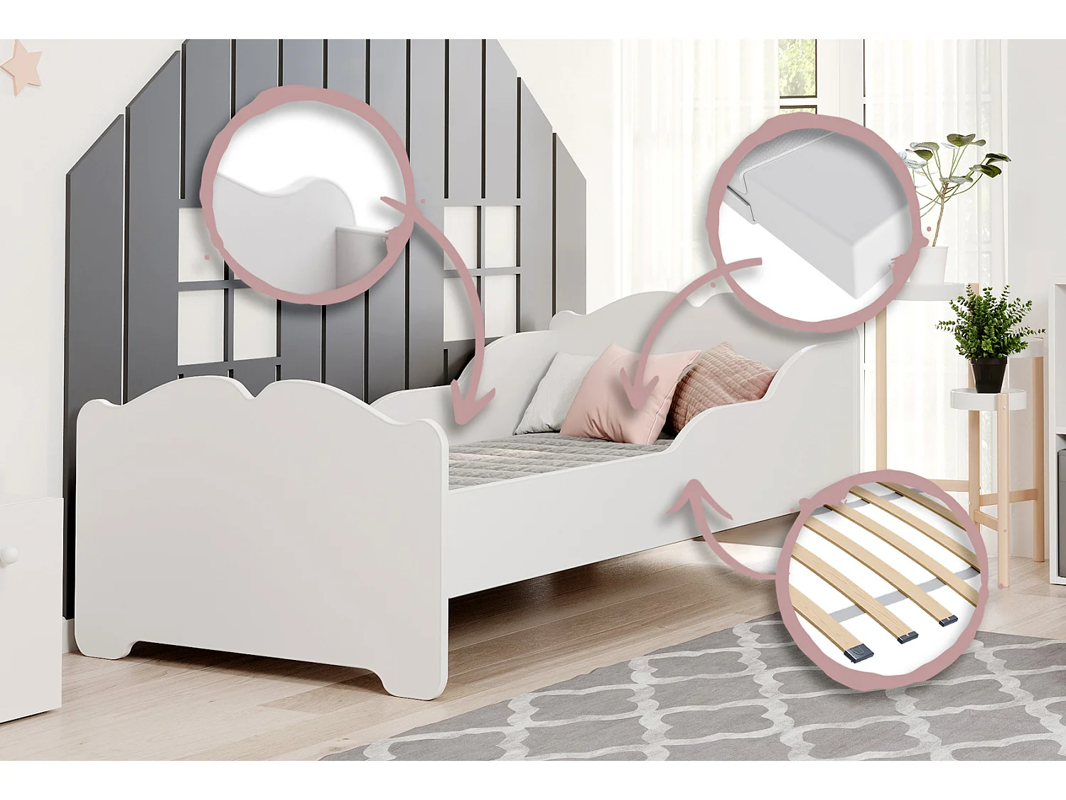 Anna - lit simple 140x70 blanc, dans un ensemble avec un matelas et un sommier