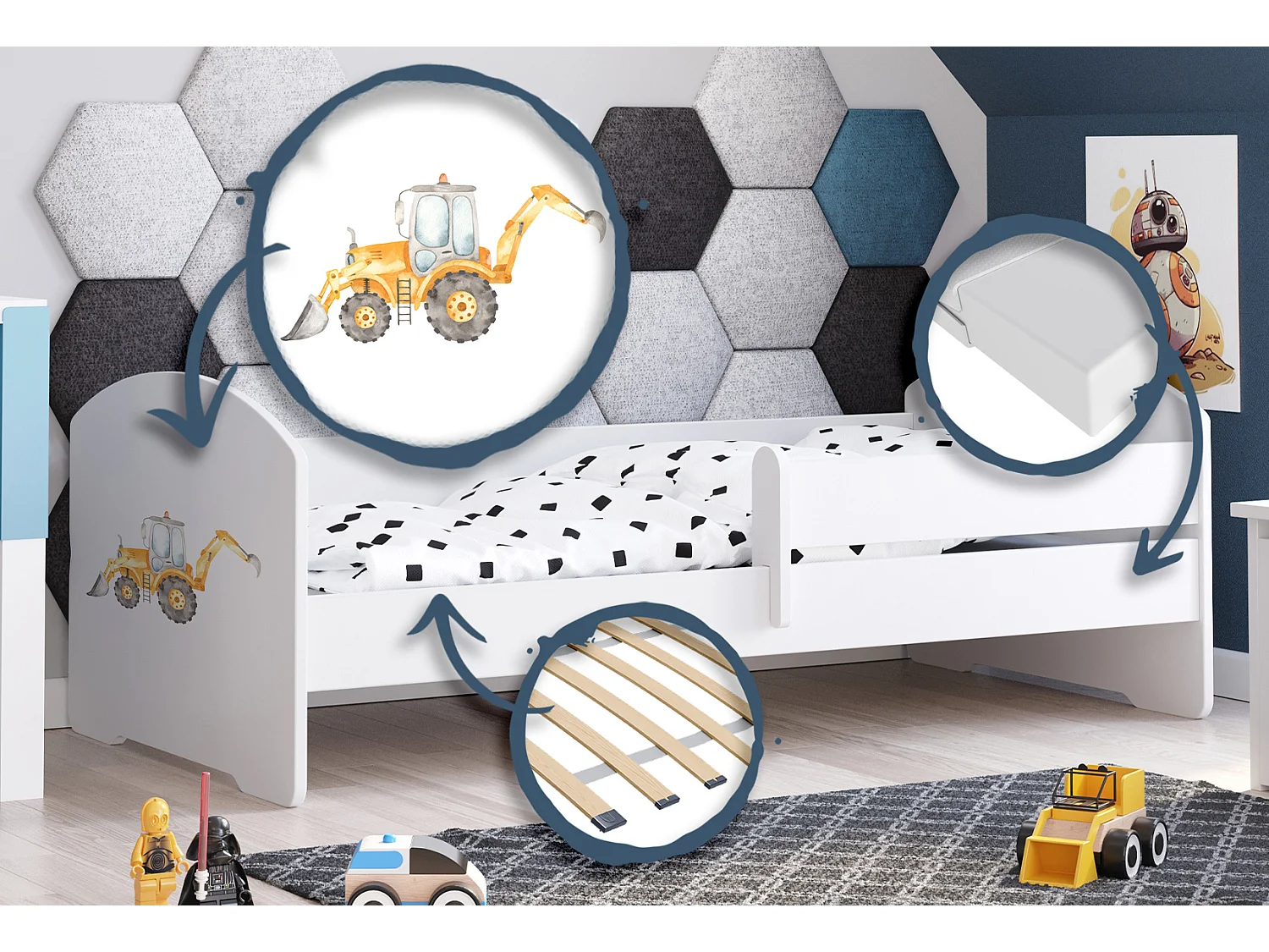 Cama com Colchão Luk Bar KOBI MDF Branco (160x80cm)