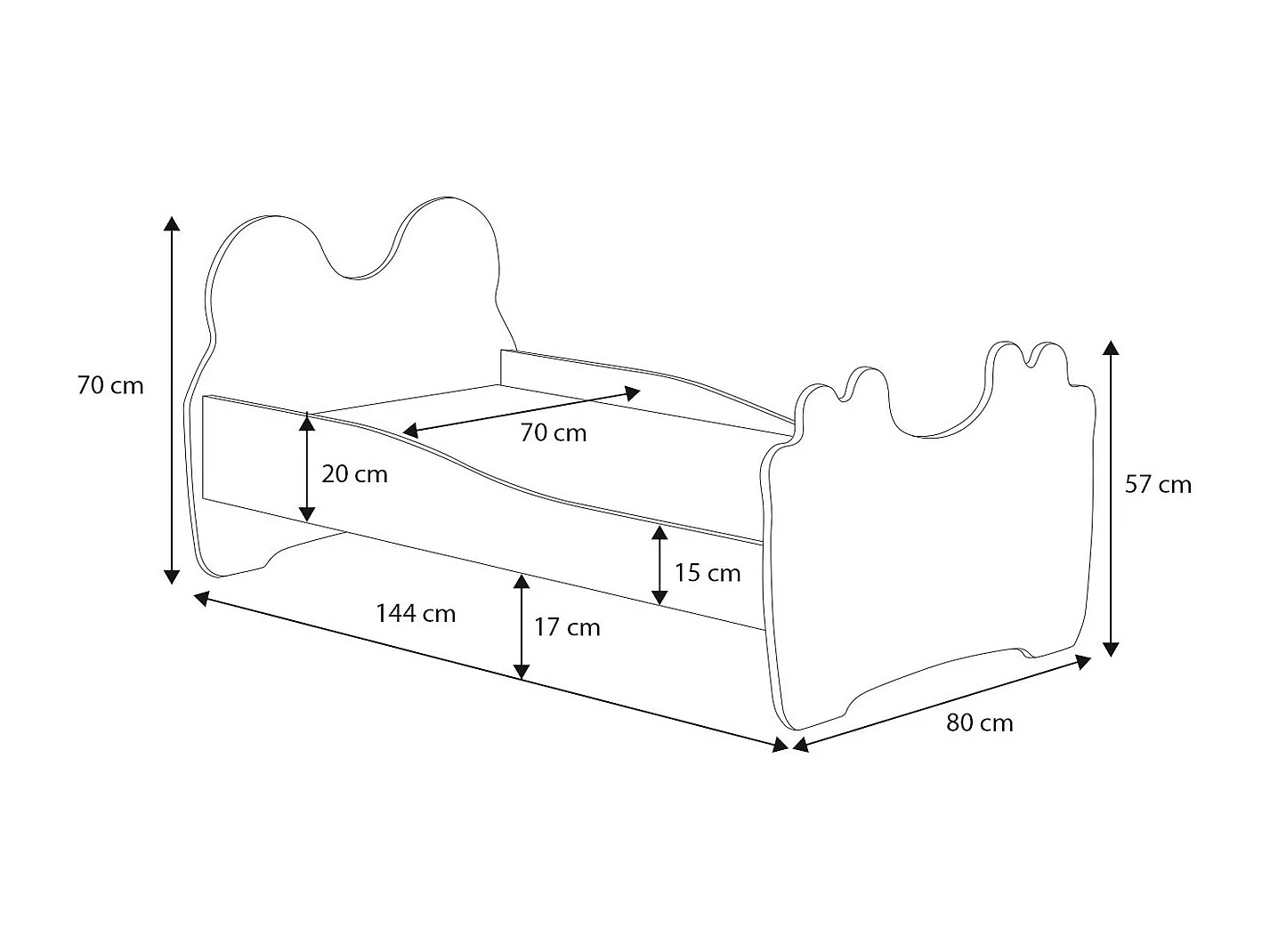 Cama de criança com colchão e estrado incluídos 140 x 70 Kobi Panda