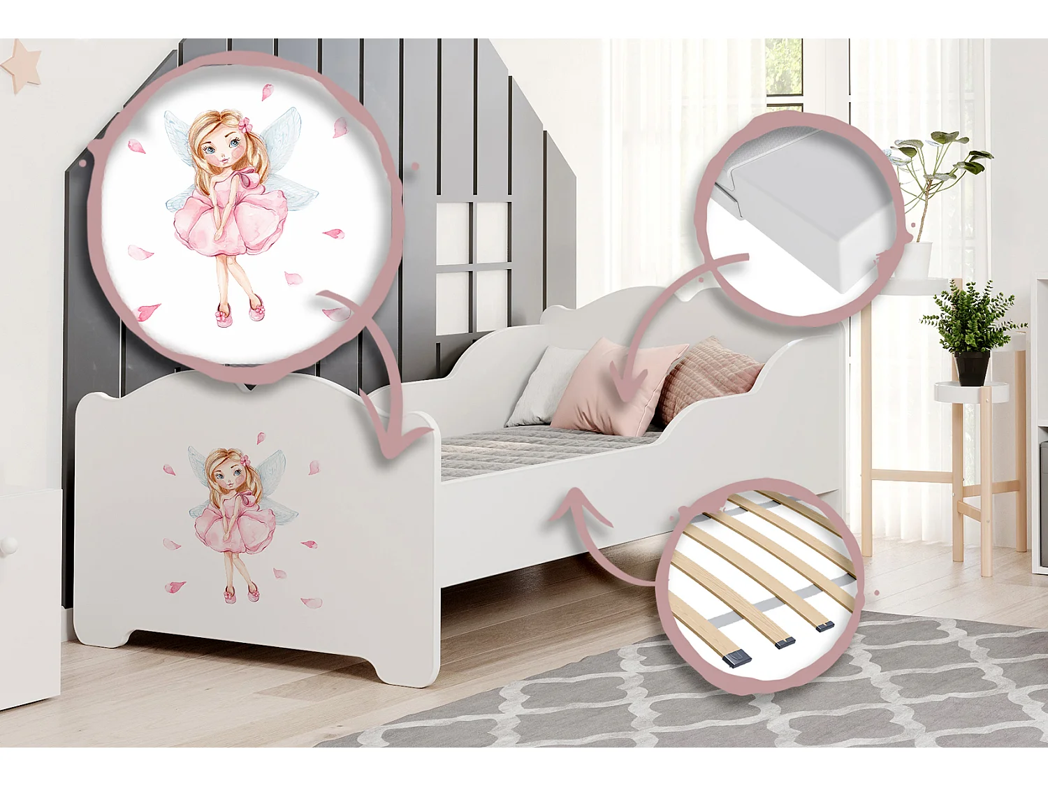 Cama de criança 140 x 70 com colchão e estrado incluídos Kobi Anna Girl with Wings