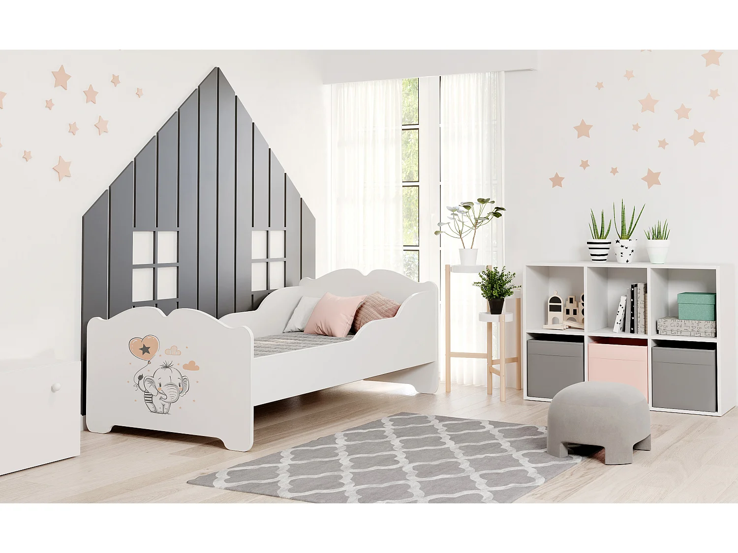 Anna - lit simple 160x80 avec des graphismes pour enfants, dans un ensemble avec un matelas et un cadre