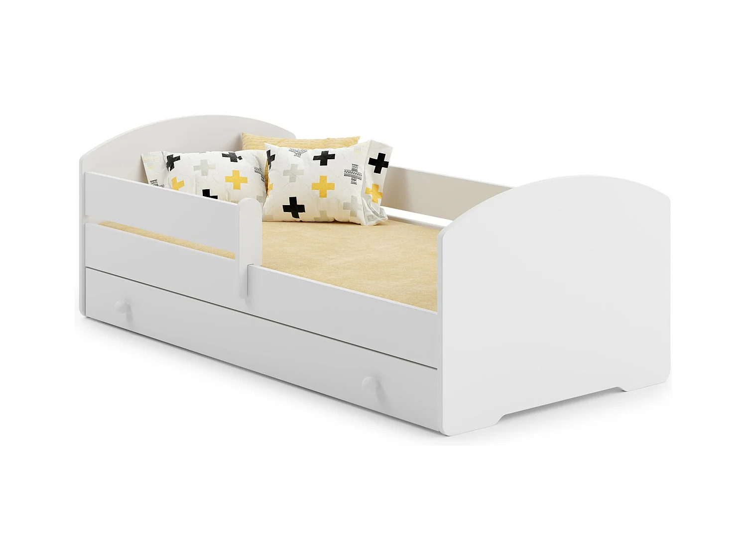 Luk - lit simple 180x80 blanc, dans un ensemble avec un tiroir, une balustrade, un matelas et un cadre