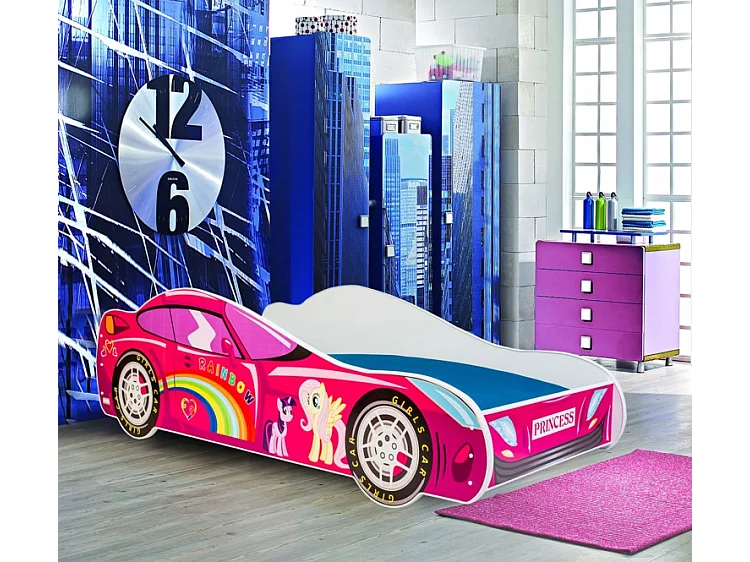 Lit enfant PINK CAR 160x80 avec matelas et cadre inclus