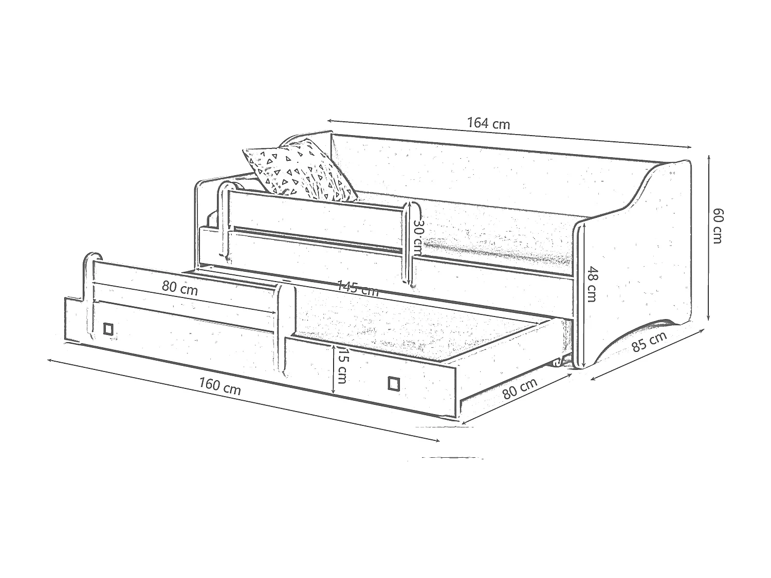 Cama dupla 160 x 80 com colchões e estrados incluídos Kobi Eryk II