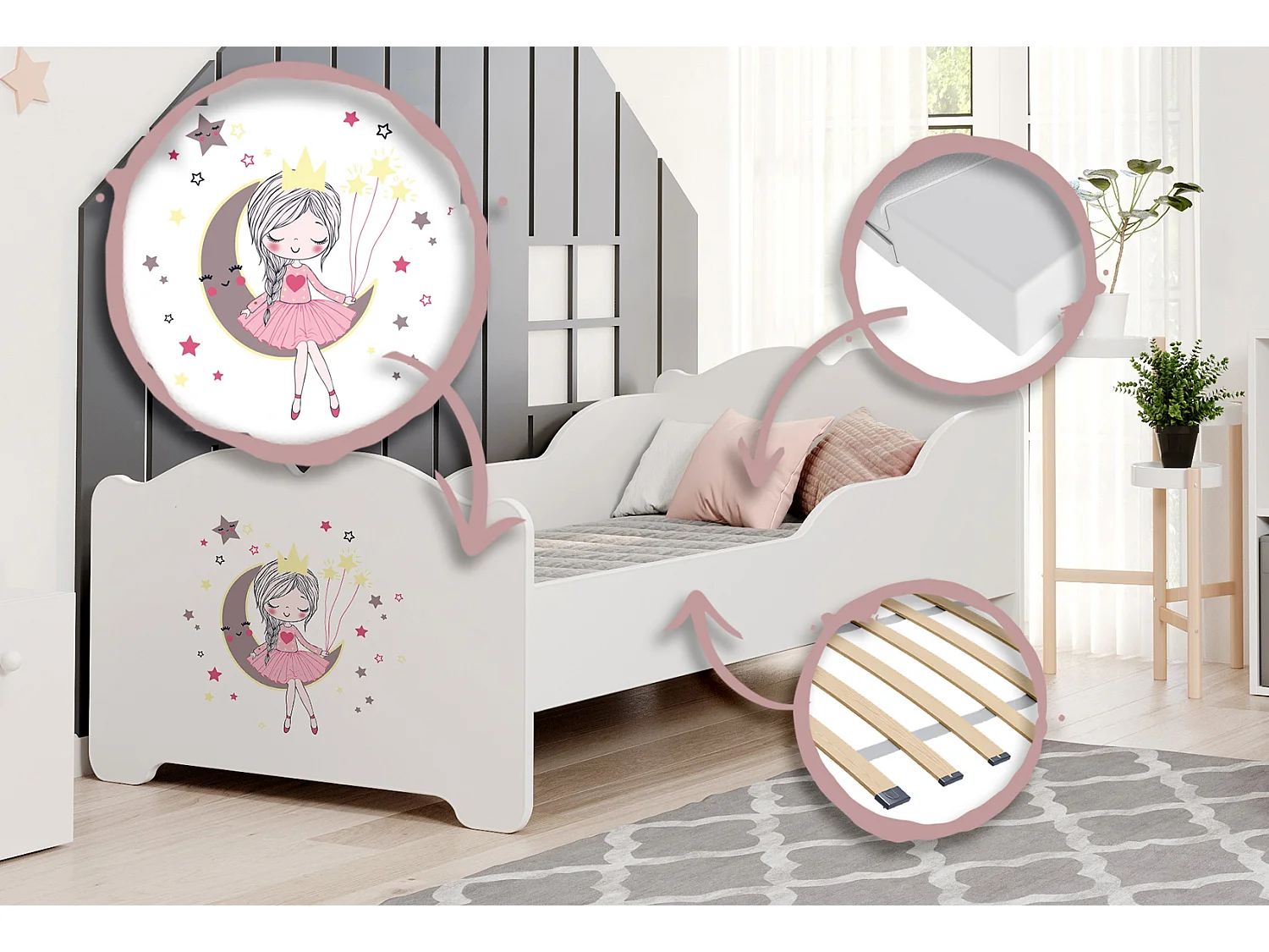 Cama de criança 140 x 70 com colchão e estrado incluídos Kobi Anna Sleeping princess