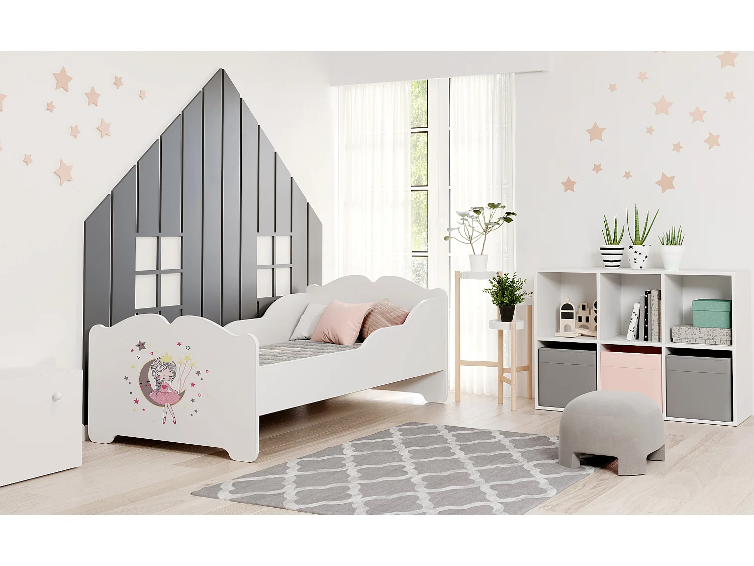 Anna - lit simple 140x70 avec des graphismes pour enfants, dans un ensemble avec un matelas et un cadre