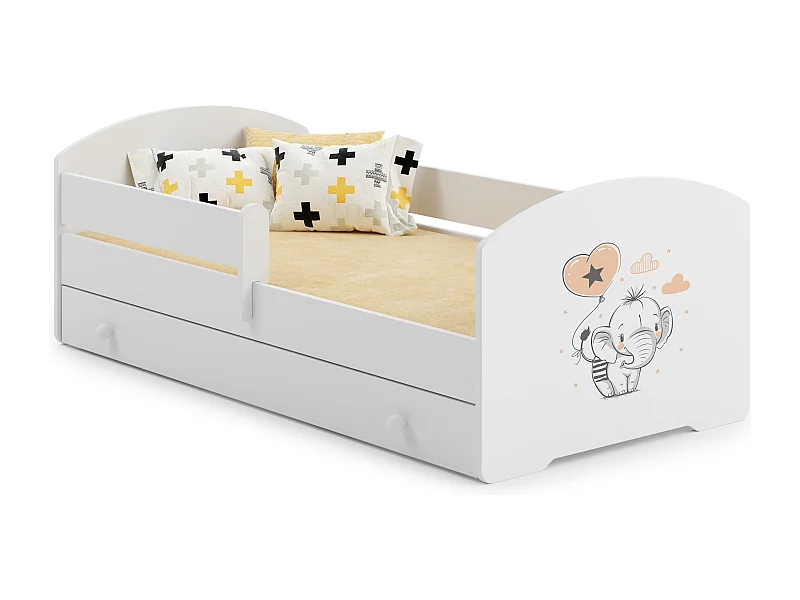 Cama de criança 160 x 80 com gaveta, colchão e estrado incluídos Kobi Luk Elephant