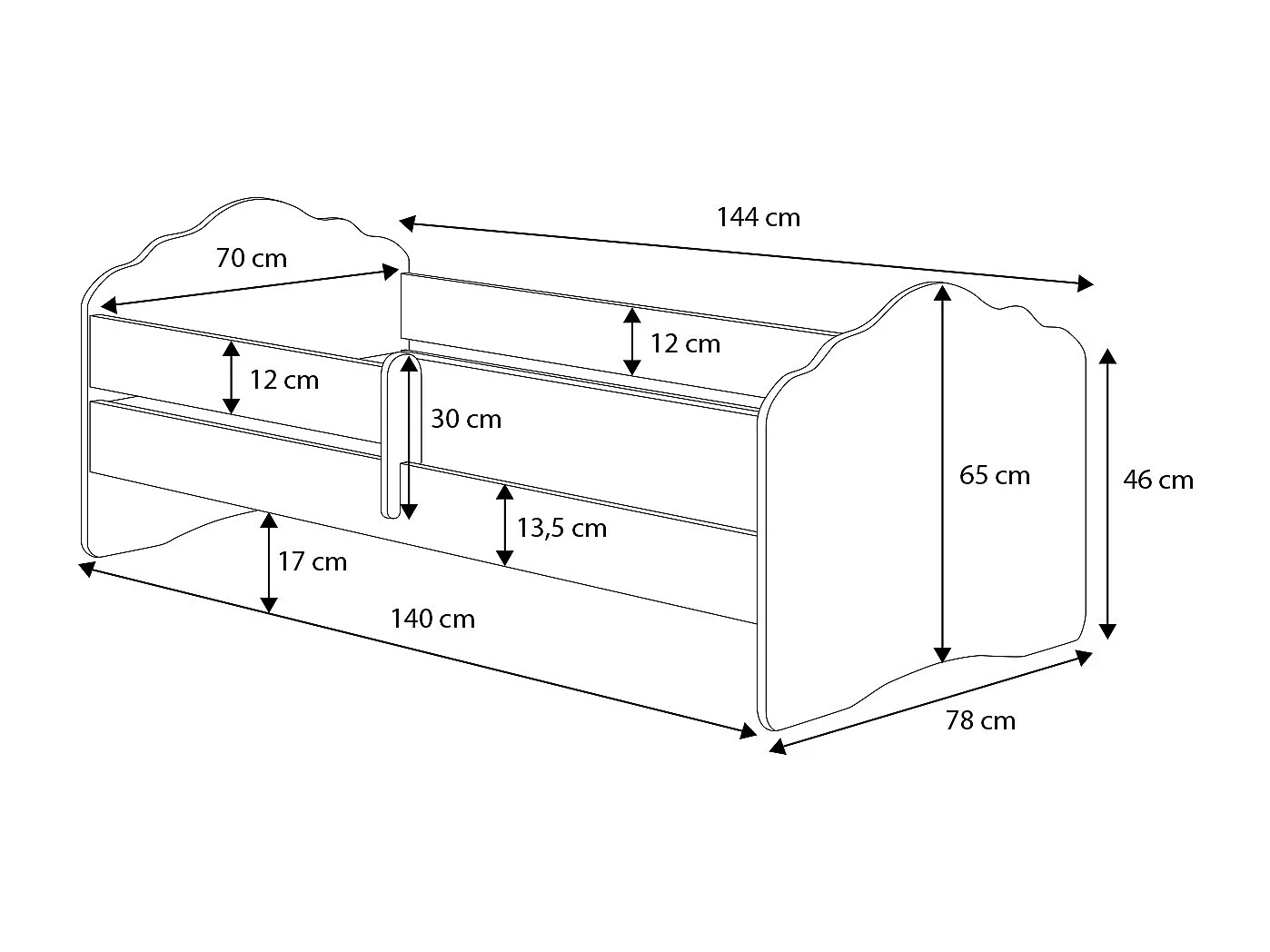 Cama de criança 140 x 70 colchão e estrado incluídos Kobi Wave Cat