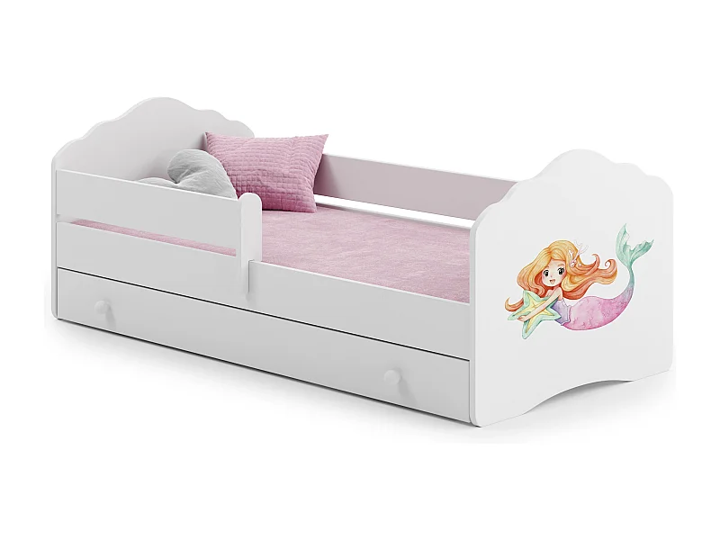 Fala - lit simple 160x80 blanc, dans un ensemble avec un tiroir, une balustrade, un matelas et un cadre